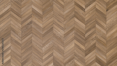 A close-up view of a wooden floor with a classic herringbone pattern, featuring warm brown tones and natural wood grain variations.