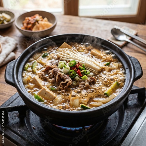 뚝배기에서 부드럽게 끓어오르는 구수한 차돌된장찌개