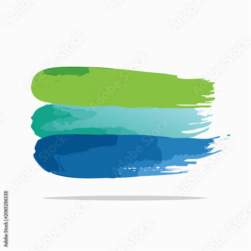 Three Horizontal Brush Strokes in Green, Teal, and Blue