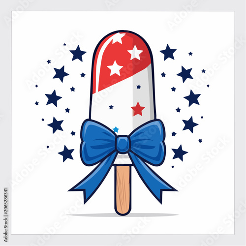 Popsicle with American Flag Colors and Stars