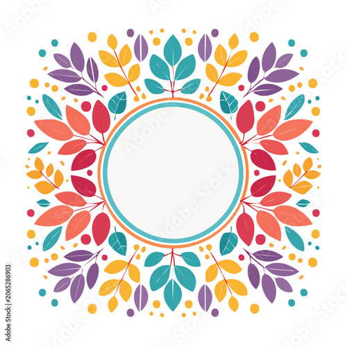 Colorful Leaf Wreath Frame Illustration