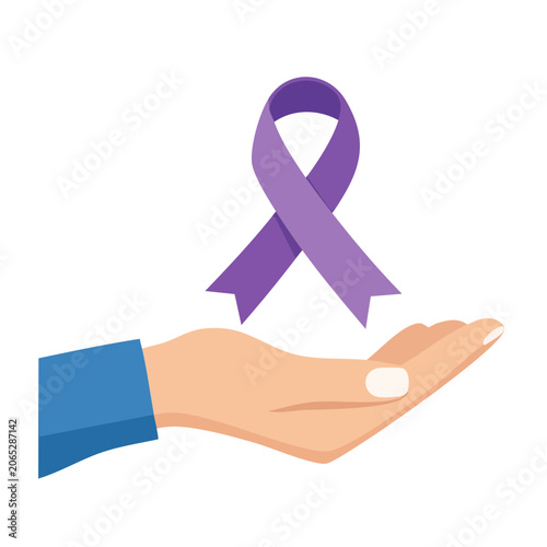 Hand holding purple awareness ribbon illustration