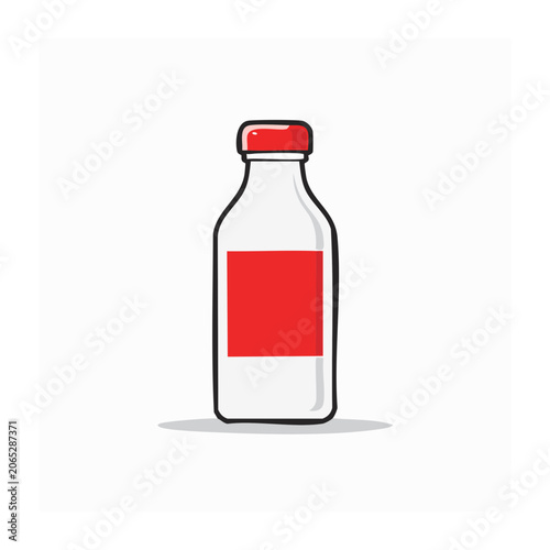 White plastic bottle with red cap and label
