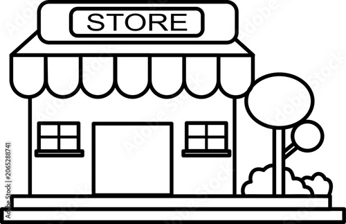Tableau sur toile Small Local Store Building Icon with Trees Flat Vector Illustration