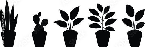 Potted Houseplant and Indoor Plant Icons Collection with Outline, Glyph and Colored Styles Vector Botanical Decoration Set Transparent Background