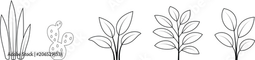 Potted Houseplant and Indoor Plant Icons Collection with Outline, Glyph and Colored Styles Vector Botanical Decoration Set Transparent Background