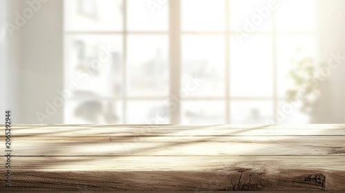 Wooden table sunlight window
