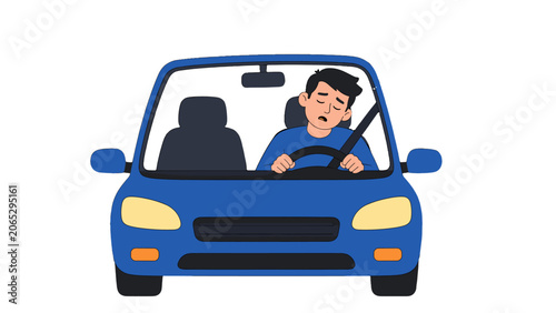Εκτύπωση καμβά Drowsy driver falling asleep behind the wheel of a blue car