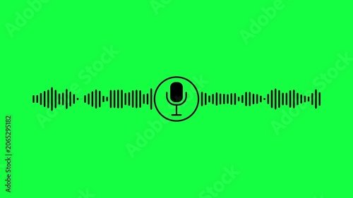 Microphone with Sound Wave Animation. Looping Audio Visualizer, Podcast or Voice Recording UI Element, Music Broadcast Graphic, Minimal Black and green Motion Design for Media Projects.