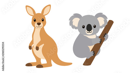 Photography Cute kangaroo and koala animal vector illustration set
