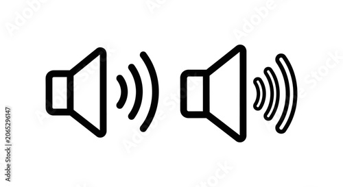 Icons of two speakers emitting sound waves representing volume or audio output loudness broadcast communication illustration technology entertainment frequency adjustment equipment