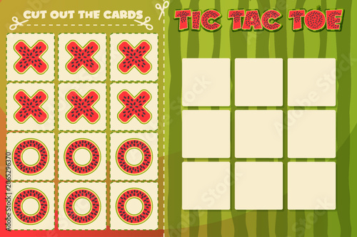 Watermelon Pattern Tic Tac Toe Printable Board Game for Children