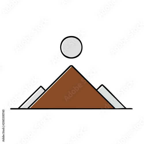 Minimalist mountain and sun line art illustration
