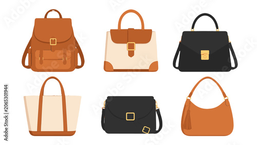 Photos Collection of stylish handbags and backpack vector set