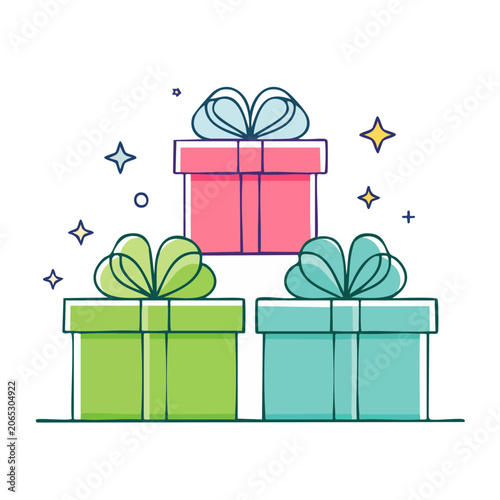 Colorful stacked gift boxes with bows illustration