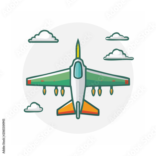 Flat design 3D airplane with propeller and landing gear