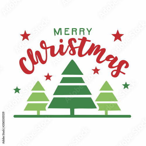 Merry Christmas greeting with trees and stars
