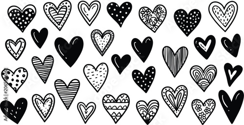 Heart icon hand-drawn collection of sketched love symbols