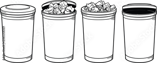 Cup icon line art set of disposable coffee beverage mugs