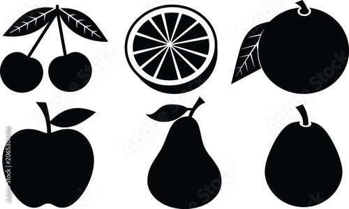 Fruit icon collection showing stylized orchard produce items