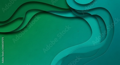 Abstract green paper layers with smooth wavy shapes isolated on transparent background