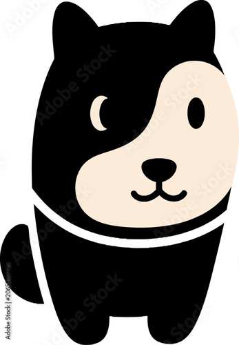 Stylized Black and White Dog Illustration with Unique Facial Markings.