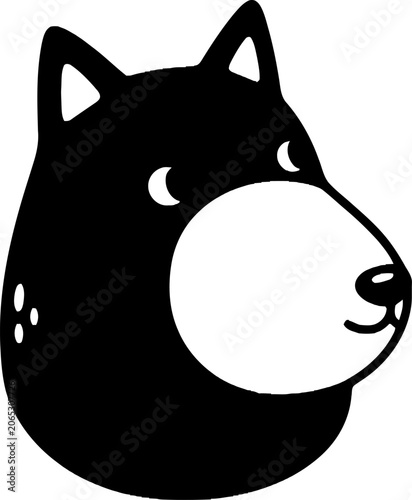 Stylized Black and White Dog Head Illustration with Simple Design.