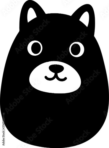 Stylized Black Bear Illustration with White Accents and Simple Design.