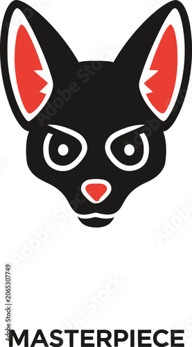 Stylized Black Cat Head with Red Accents and Masterpiece Text.