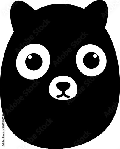 Stylized Black Bear Face with Large Eyes and Rounded Features.