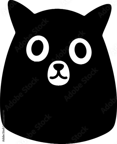 Stylized Black Cat Illustration with Large Eyes and Small Nose.