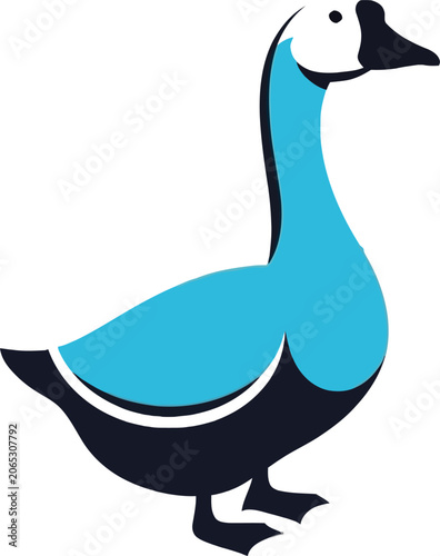 Stylized Blue and Black Goose Illustration with White Head.