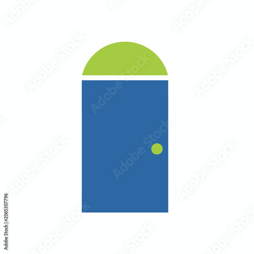 Stylized Blue Door with Green Accents - A Simple Icon.