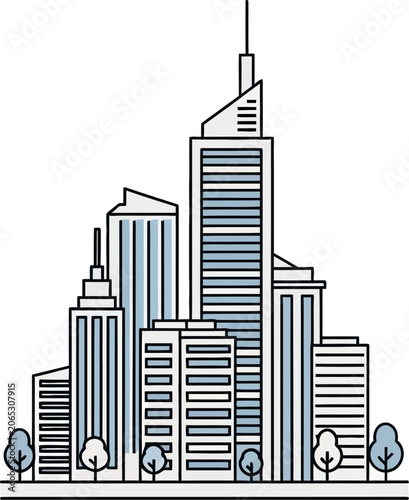 Stylized Cityscape Illustration with Modern Architecture and Urban Design.