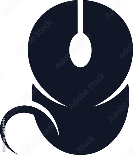Stylized Computer Mouse Icon with Circular Design and Trailing Line.