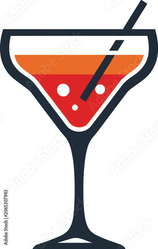 Stylized Cocktail Illustration - Vibrant Drink with Straw in Martini Glass.
