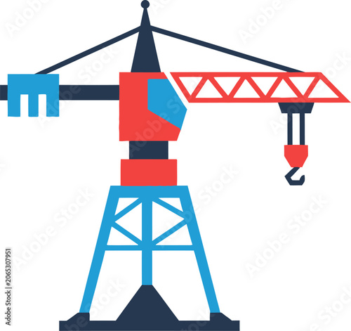 Stylized Construction Crane Illustration with Geometric Design.