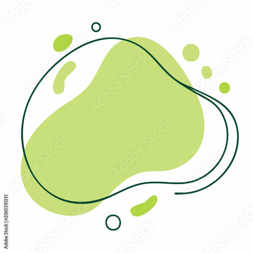 Abstract Green Organic Shape with Bubbles and Lines