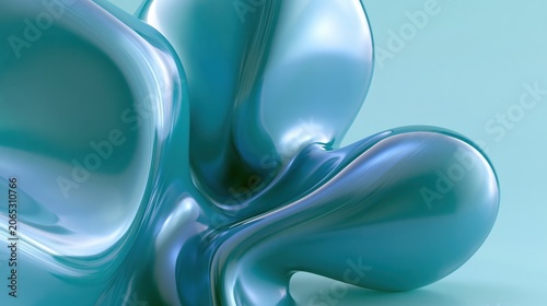Abstract glossy liquid forms in teal and blue