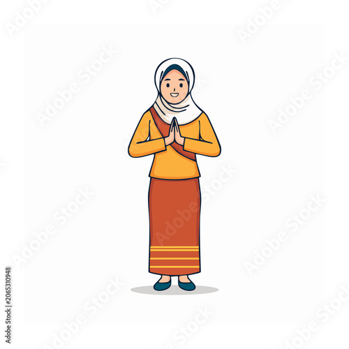 Woman in hijab praying in flat vector style