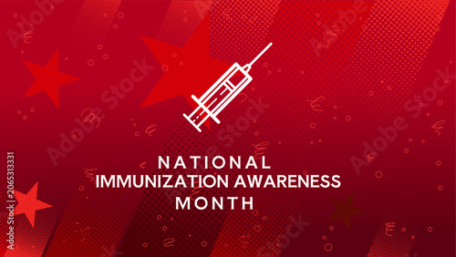 Photos National immunization awareness month banner with syringe - vector illustration