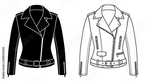 Foto Leather Jacket Silhouette On White Background Fashion Illustration