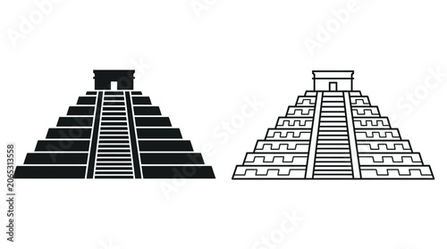 Photos Mayan pyramid silhouette black and white vector illustration on a white backgrou