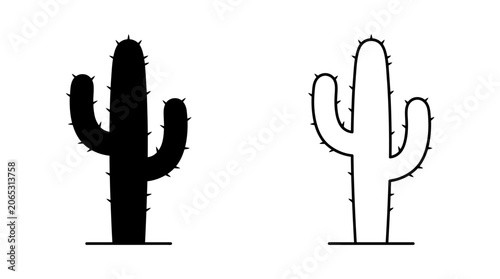 Fotografia Cactus Silhouette On White Background Two Versions Shown