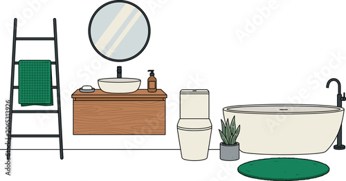 Obraz na płótnie Modern bathroom interior vector illustration set featuring flat design furniture