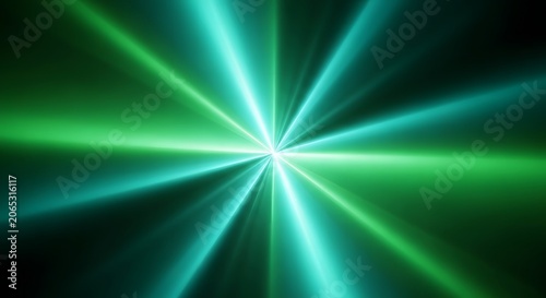 Abstract green light rays bursting from the center isolated on transparent background