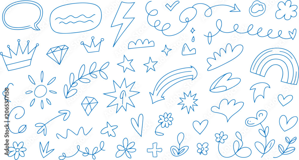 Fototapeta premium Hand Drawn Doodle Elements Collection With Arrows Hearts Stars And Flowers drawing