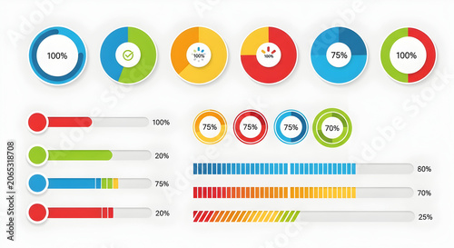 Dynamic data visualizations and progress bars showcasing percentages and analytics for modern business presentations and reports.