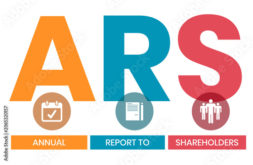 ARS - Annual Report to Shareholders acronym. business concept background. vector illustration concept with keywords and icons. lettering illustration with icons for web banner, flyer