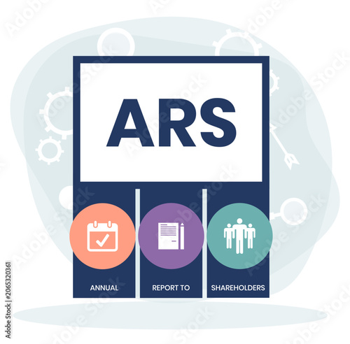 ARS - Annual Report to Shareholders acronym. business concept background. vector illustration concept with keywords and icons. lettering illustration with icons for web banner, flyer